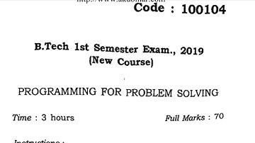 Programming For Problem Solving || BEU 2019 Question Paper-100104 || B-Tech || Bihar Engineering Uni