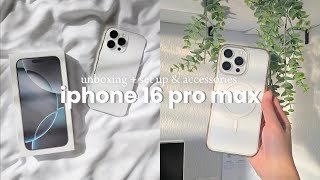 iPhone 16 pro max unboxing ☁️ accessories, set up + camera test !
