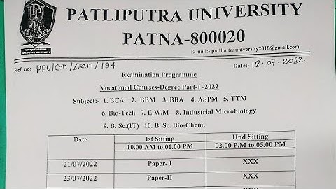 Patliputra university Exam date Part-1-2022 examination Programme (vocational courses)#shorts