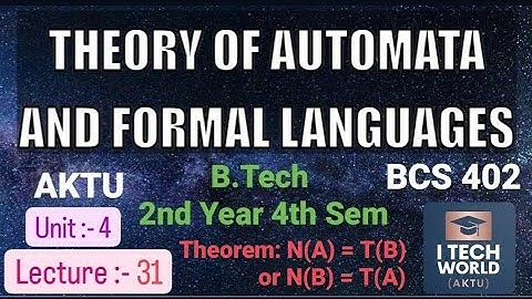 TAFL Unit :- 4 (Lec : 31) Theorem: N(A) = T(B)  or  N(B) = T(A) BCS402 B.Tech AKTU 2nd Year CSE/IT