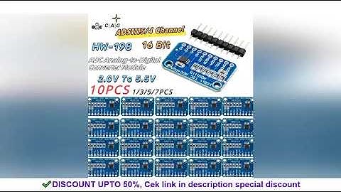 1 - 10PCS ADS1115 ADC Analog-to-Digital Converter Module with Programmable Gain Amplifier 16 Bit I2C