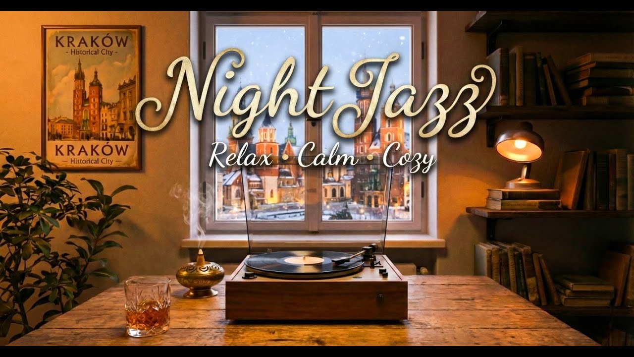 Winter Night in Krakow - Warm Smooth Jazz/ Retro Jazz & Snow Falling | Relaxing Ambience for Reading