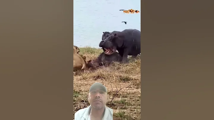 lion hunting hippo 🦛#greenscreen #recation #wildlife
