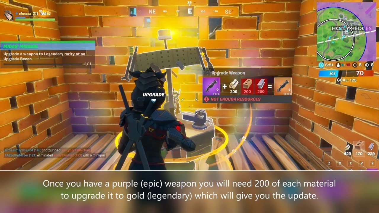 Upgrade a Weapon to Legendary Rarity at an Upgrade Bench - Fortnite Midas' Mission Challenges