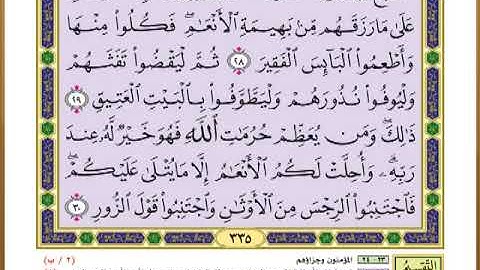 الصفحة ( 335) من القرآن الكريم سورة الحج _ مصحف التقسيم الموضوعي _