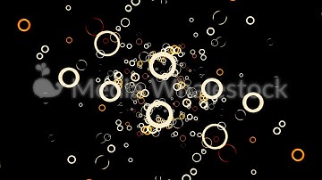 Many small colored circles appear on a dark background and move slowly, seamless loop. Animation