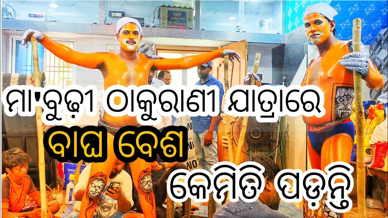 ବାଘ ବେଶ କେମିତି ପଡ଼ନ୍ତି/Bagha besa kemiti padanti/thakurani Jatra berhampur#culture #festival #views🐯