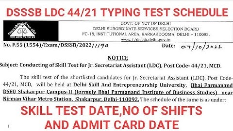 DSSSB LDC 44/21 JUNIOR SECRETARIAT ASSISTANT(LDC) 44/21, TYPING TEST | SKILL TEST| ADMIT CARD 44/21