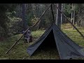 Solo Camping In Polish Lavvu Shelter - Firewall - Swedish Fire Torch - Cooking Carbonara - ASMR