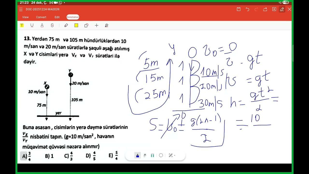 ÖDƏNİŞSİZ DƏRS.Ağırlıq qüvvəsinin təsiri altında hərəkət