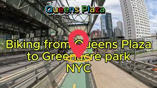 This is a bike tour that crosses the Queensboro Bridge to a secret park in midtown Manhattan, NYC.