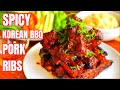 SPICY & STICKY Korean BBQ Pork Ribs in Big Green Egg (매운 돼지 갈비: Galbi/Kalbi w GoChuJang) + Mukbang