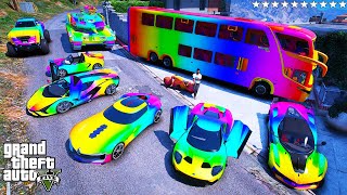 GTA 5 - Stealing Luxury Rainbow Cars with Franklin! (Real Life Cars #242)