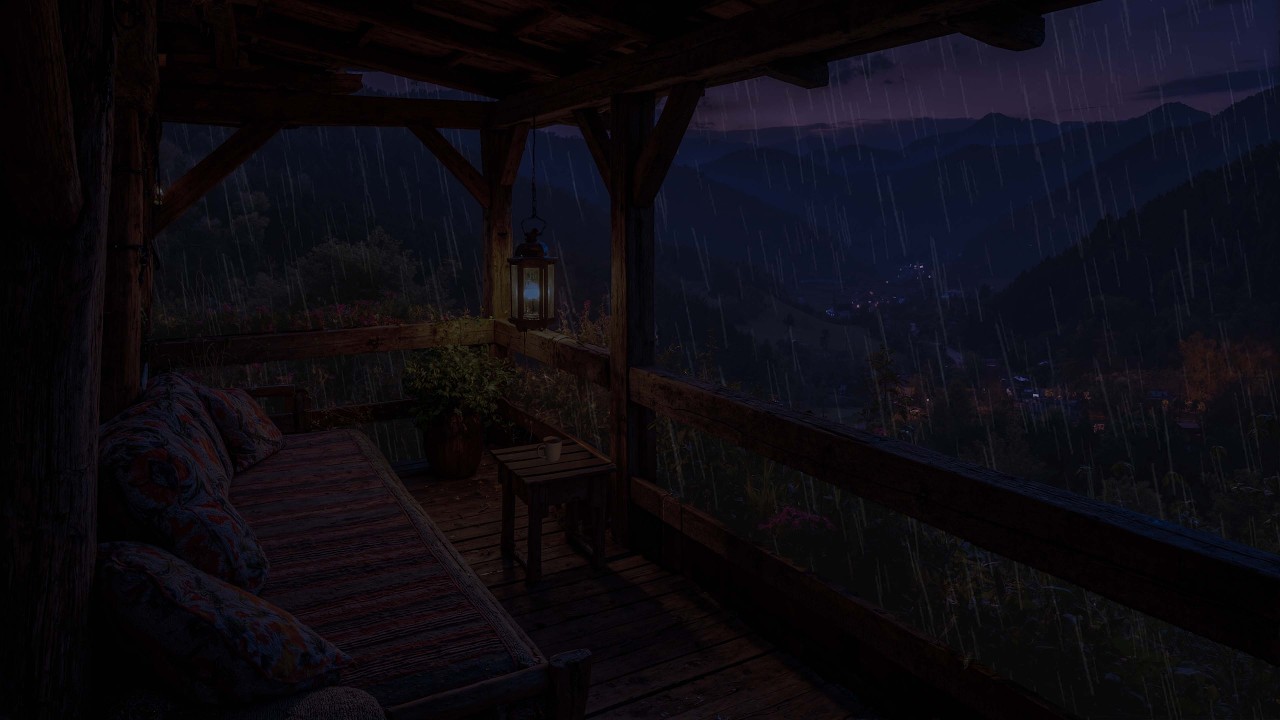 Rainy Mountain Porch at Dusk 🌧 Gentle Piano Music for Deep Sleep