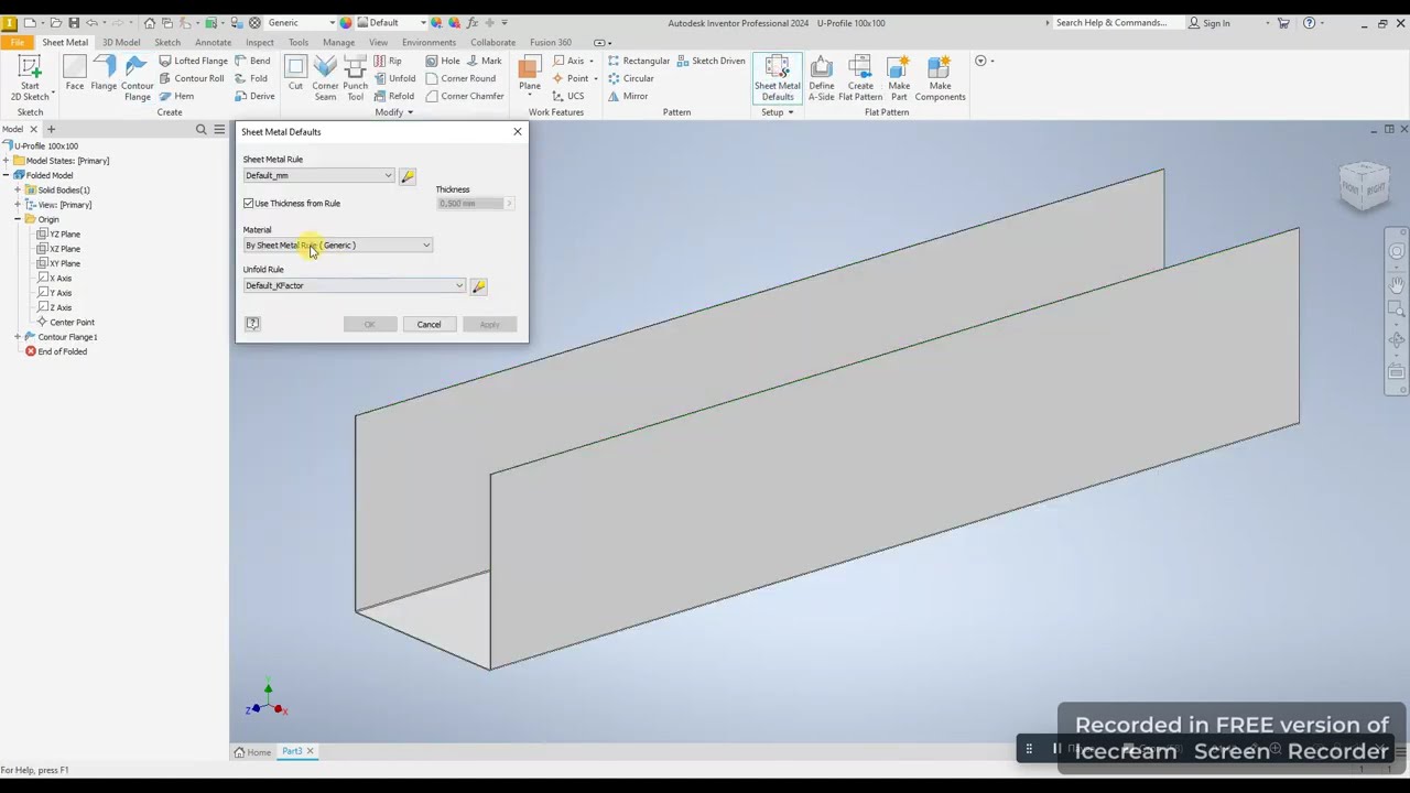Sheet Metal How to make - U Profile  Tutorials for Autodesk Inventor 2024 