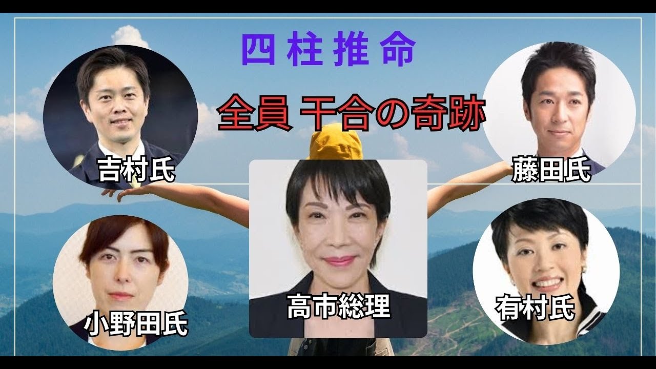 高市政権に働く原理原則を四柱推命で解く　#四柱推命 #相性 #干合 #自民党 #日本維新の会 #高市早苗 #吉村洋文 #藤田文武 #小野田紀美 #有村治子