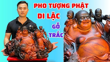 Pho Tượng Phật Di Lặc tam Phúc gỗ Trắc đỏ đen kích thước khủng hiếm có