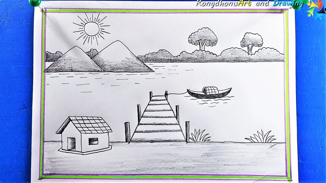 Landscape Scenery drawing | Prakitik Drisso Drawing