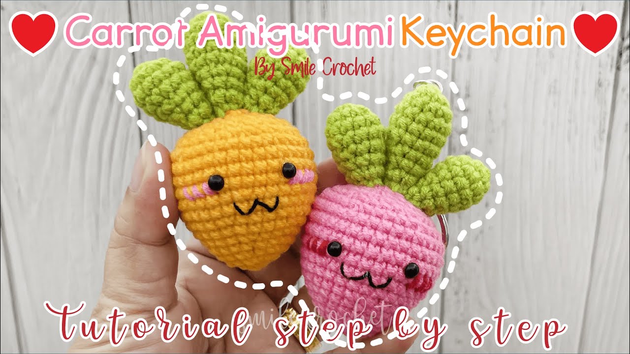 วิธีถักไหมพรม แครอท สุดน่ารัก How to Crochet Tiny Carrot Amigurumi Keychain. Tutorial Step by Step.
