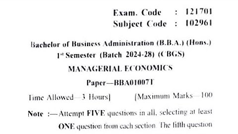 Gndu BBA 1st Semester Managerial Economics Question Paper | Managerial Economics Question Paper 2024