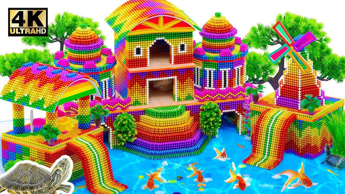 DIY - Build Rainbow House Waterwhell and Fish Pond From Magnetic Balls  (Satisfying ASMR)