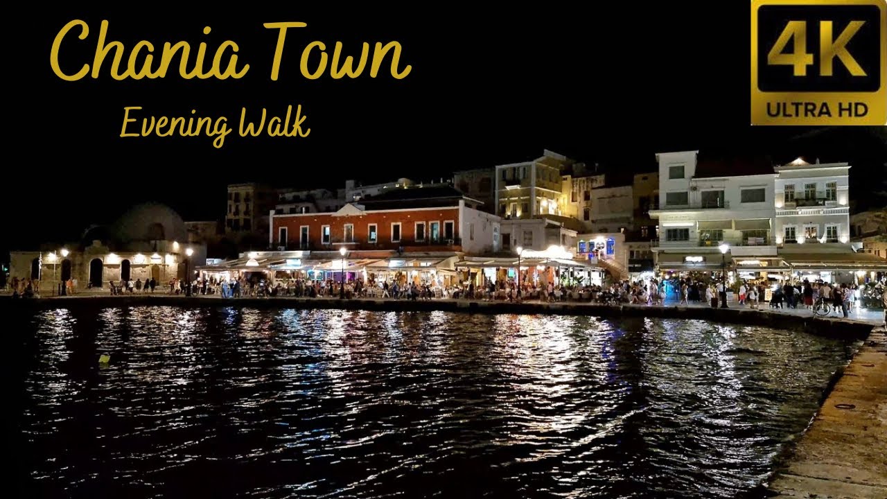 Chania Town Evening Walk ,Crete ,Greece, June 2022, Virtual Walk, 4k