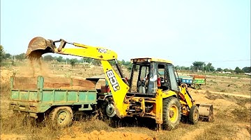Jcb 3dx Backhoe Loader Machine Working Loading Mud in Trolley Eicher and Massey Tractor । jcb video