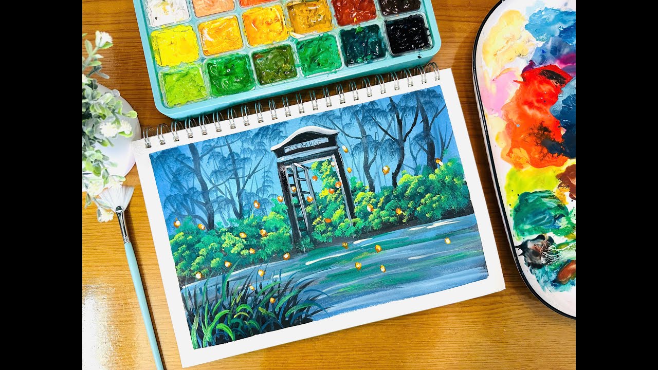 Chillout/Gouache painting /How to paint Landscape painting with gouache for beginners P14