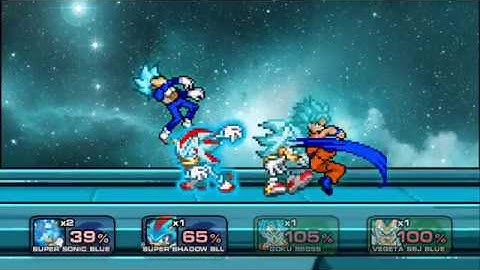 Sonic and Shadow vs Goku and Vegeta SSGSS Battle SSF2 MOD