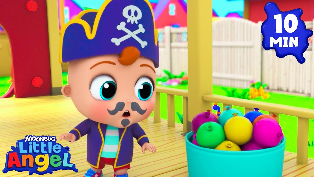 Rainbow Water Balloon Fight | LITTLE ANGEL 😇 | Nursery Rhymes