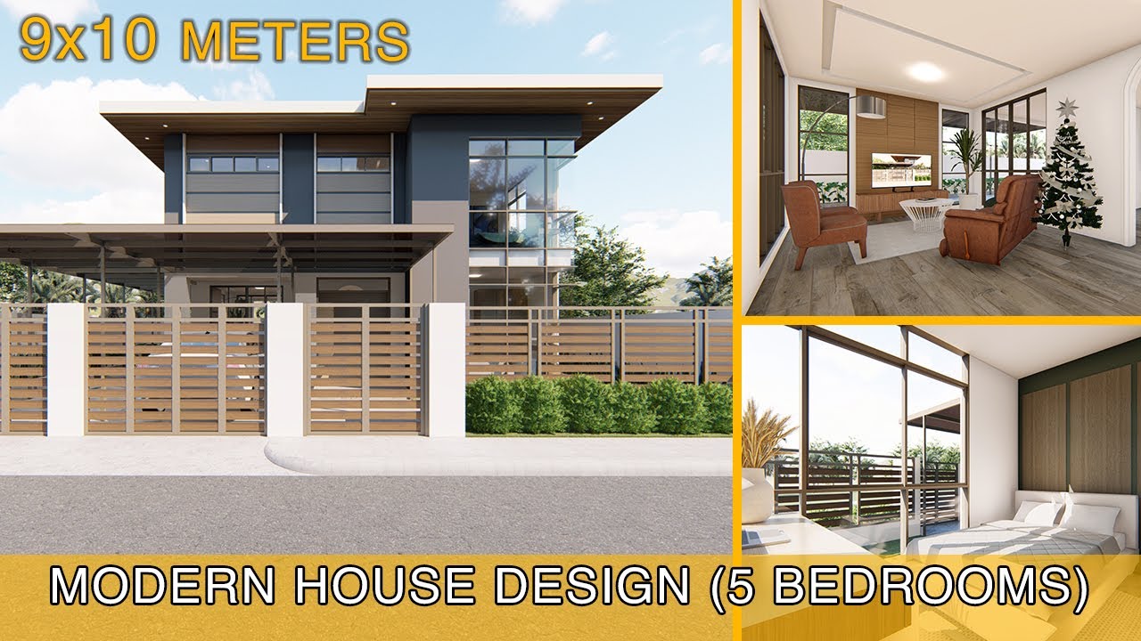 Modern House Design Idea (9x10 meters) with 5 bedrooms - YouTube