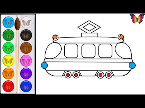 Как нарисовать ТРАМВАЙ / мультик раскраска ТРАМВАЙ для детей / Раскраски малышам