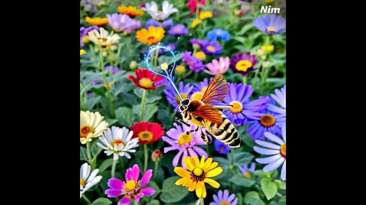 Whimsical Magical Honeybee Flying Through Flowers With Magical Wand🌸