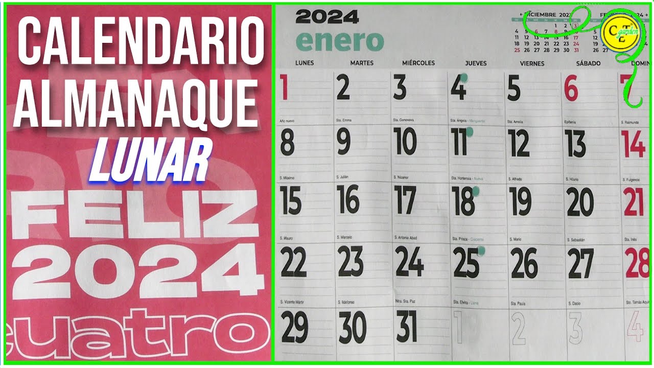 CALENDARIO ALMANAQUE LUNAR ENERO 2024 HD 