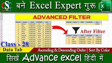 #28 MS Excel | Advance Filter in Excel | Data Filter | In Hindi | By Sunil Sir | CSC