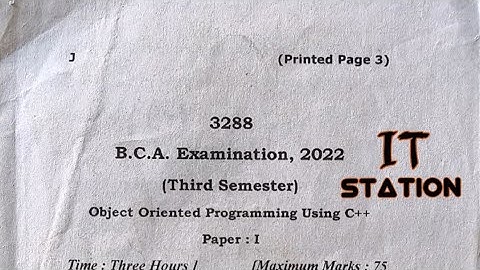 OOPS using c++ previous year exam paper BCA 3rd semester || 2022
