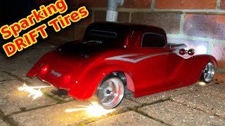 Sparking DRIFT Tires on Hot Rod RC Car (OVER VOLTED)