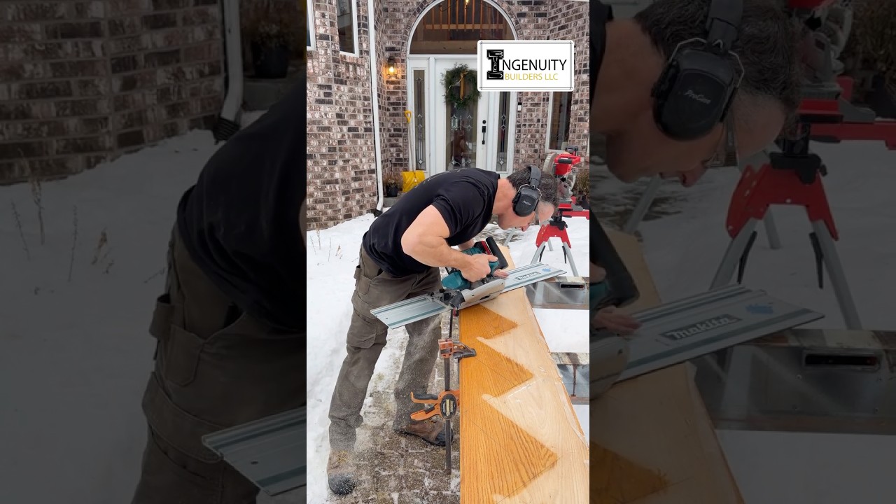 Зимние плотницкие работы в Миннесоте — распил плинтуса под углом 45° в «теплый» 20-градусный день...