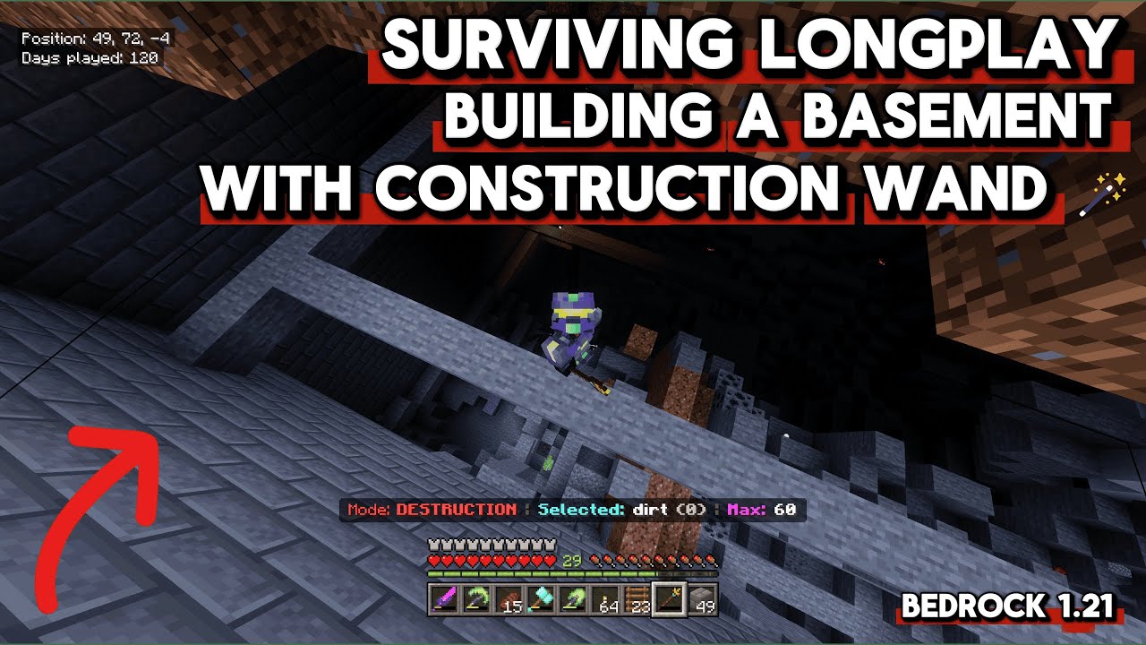 Building a Basement with Construction Wand 🪄🏗️ p16 | Minecraft Bedrock Solo Survival (No Voice)