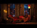 Victorian ambience in a cozy castle room | Rain, thunderstorm &amp; fireplace sounds