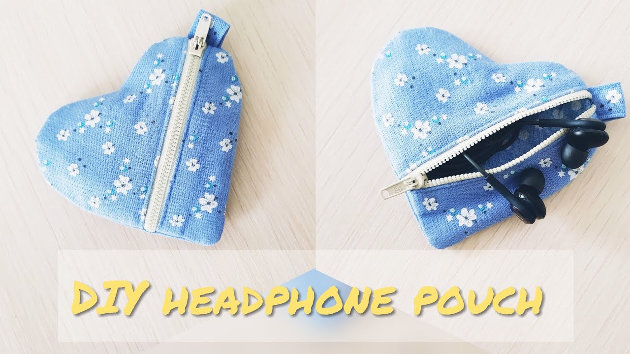 DIY heart zip headphone pouch tutorial / Как сшить чехол для наушников