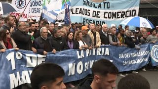 Argentine union members march in Buenos Aires on International Workers&#39; Day | AFP