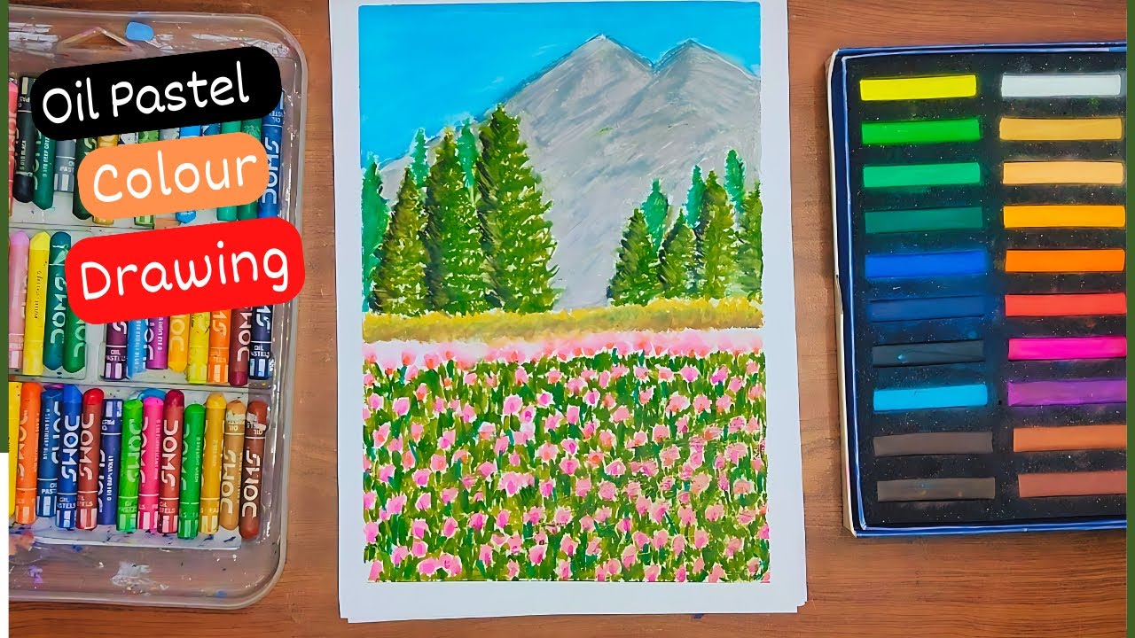 Easy Forest Drawing With Oil Pastels | How to draw easy forest ...