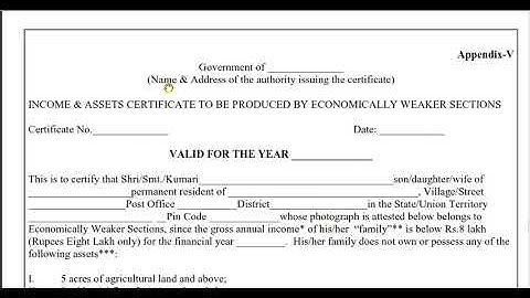 CSIR UGC NET JUNE - 2019; Economically Weaker Sections (EWS) INCOME & ASSETS CERTIFICATE Format