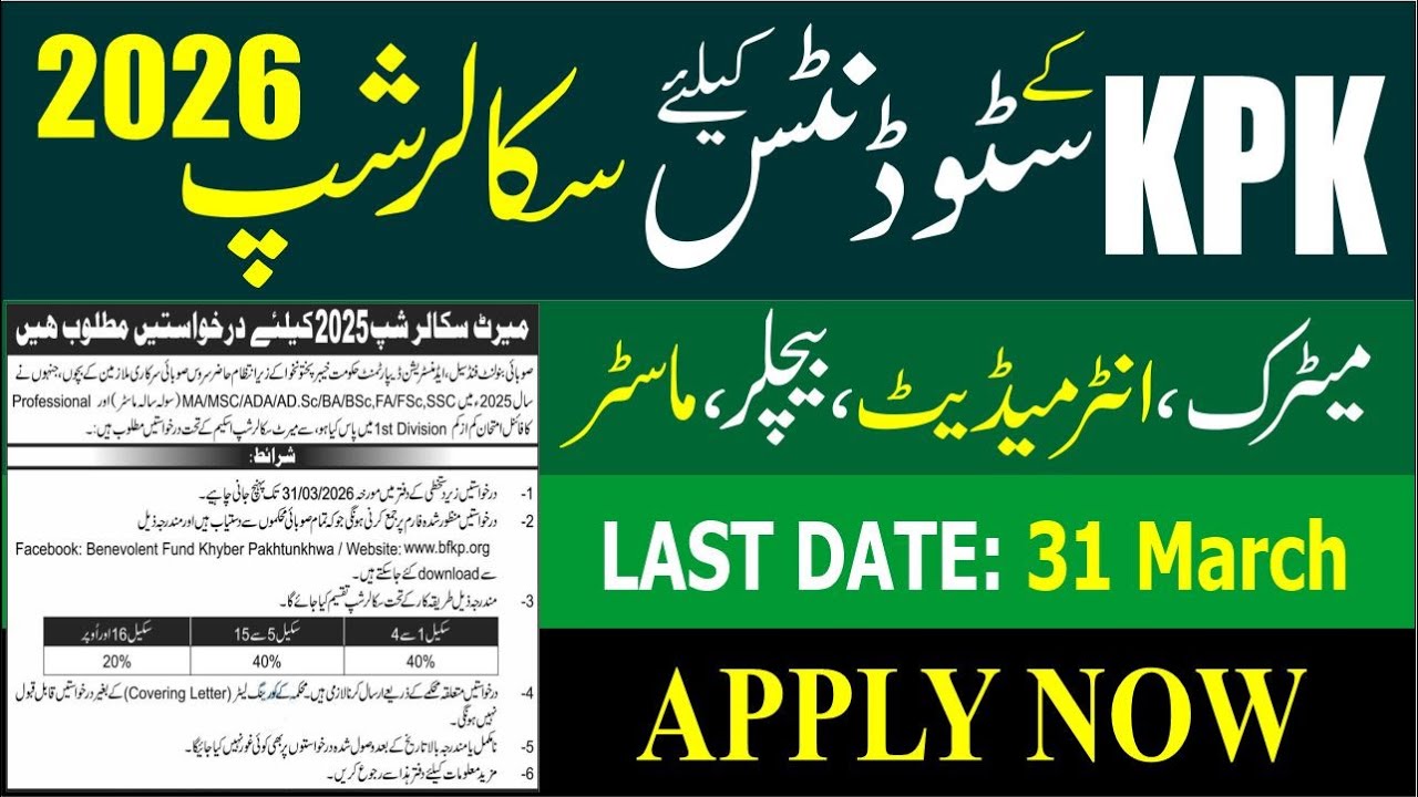 Merit Scholarship 2026 for Students | KPK Govt Employees | How to Apply  | Latest Scholarships 2026