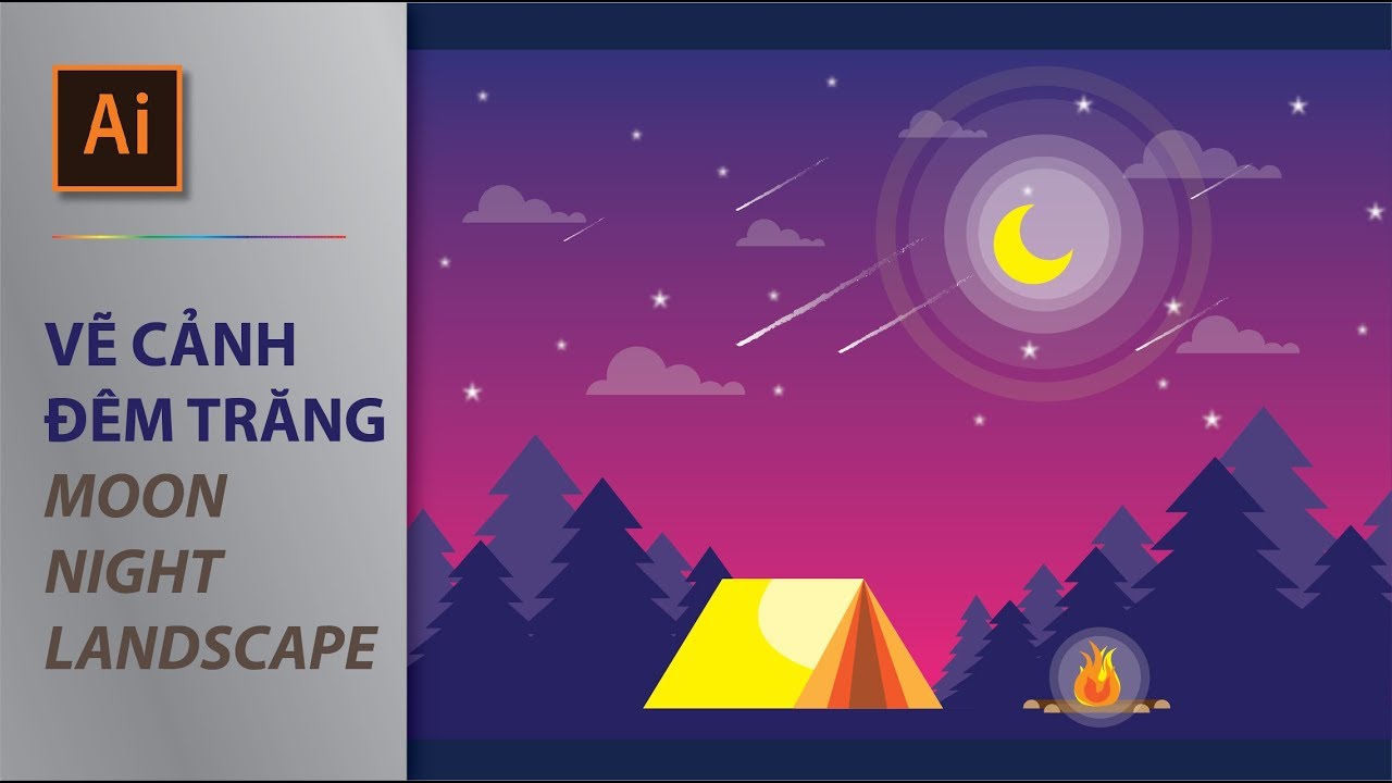 Moonlight Landscape Vector Illustration (Vẽ Phong Cảnh Bằng Illustrator) -  Youtube