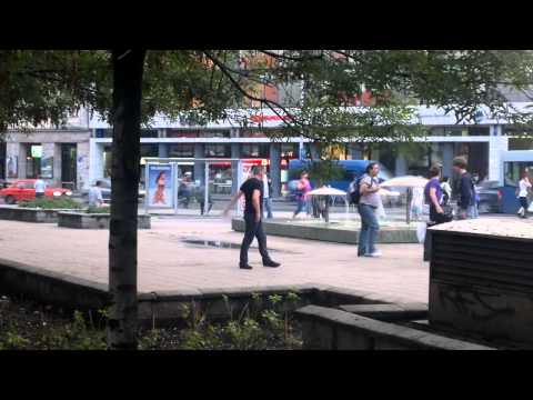Drunken Man Is Dancing On Blaha Lujza Square Hungary