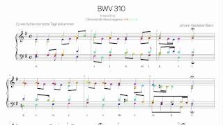 Bach Chorale BWV 310 Harmonic analysis with colored notes -Es wird schier der letzte Tag herkommen-