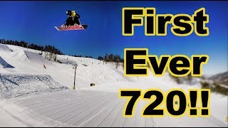 My First Time Landing a 720 on My Snowboard!!