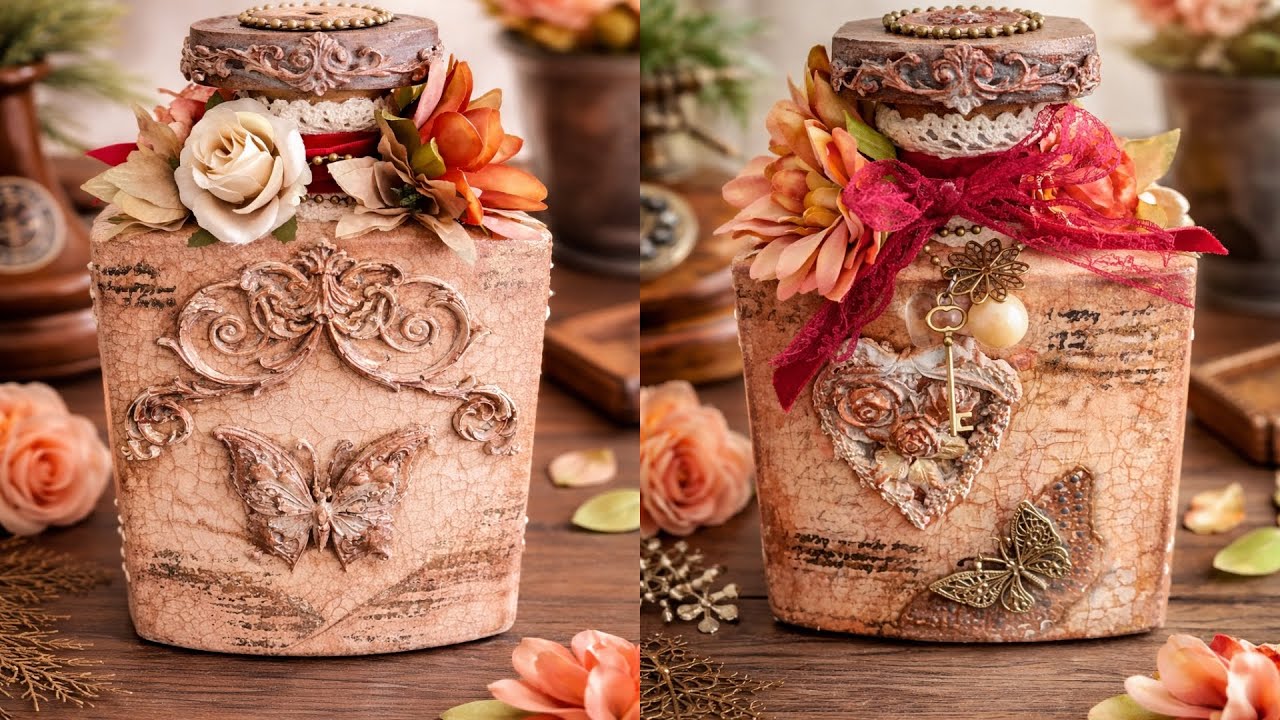 DIY vintage, shabby chic decorative bottle! #vintage #decoupage #diy #decorative 
